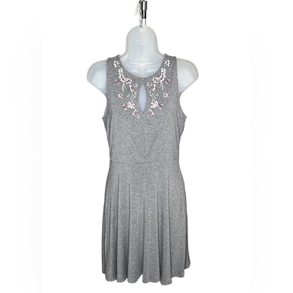 Candies Junior's Grey Embroidered Sleeveless Aline Dress  Fit And Flare Sz Small